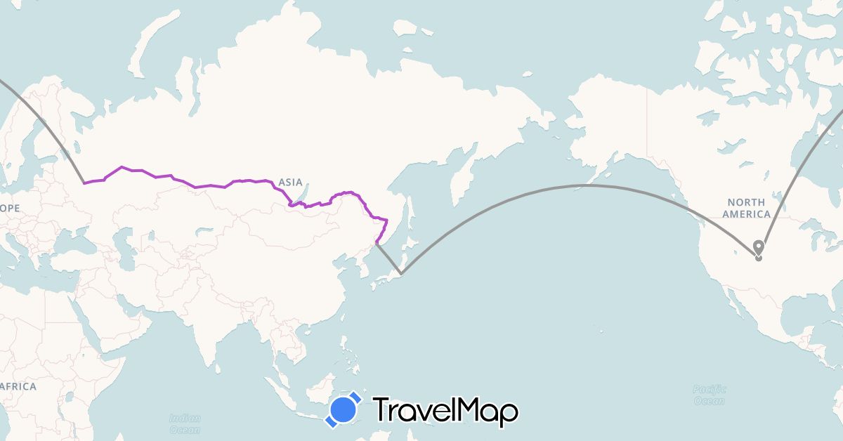 TravelMap itinerary: driving, plane, train in Japan, Russia, United States (Asia, Europe, North America)